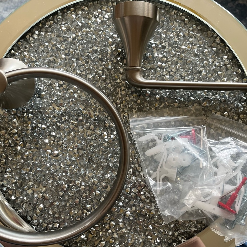 Moen Wellton brushed nickel towel ring and toilet paper holder, new open box